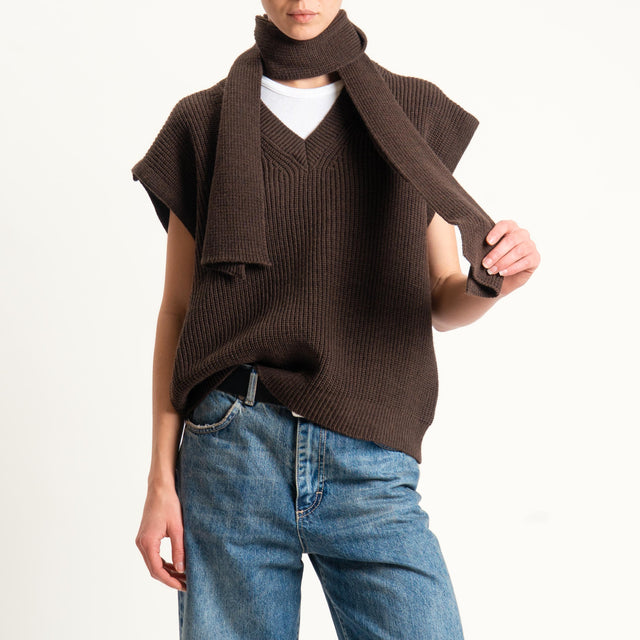 Haveone-Gilet scollo v misto alpaca coste inglesi - moro