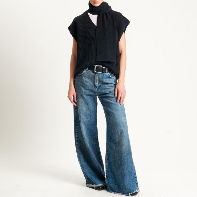 Haveone-Gilet scollo v misto alpaca coste inglesi - nero