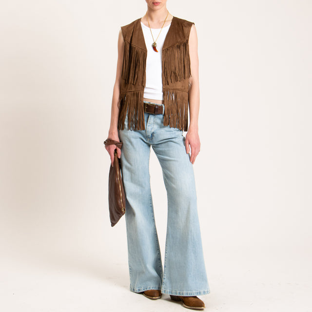 Haveone-Gilet effetto suede con frange - tabacco