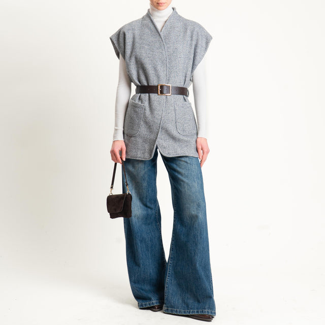 Haveone-Gilet spinato misto lana con cintura - grey