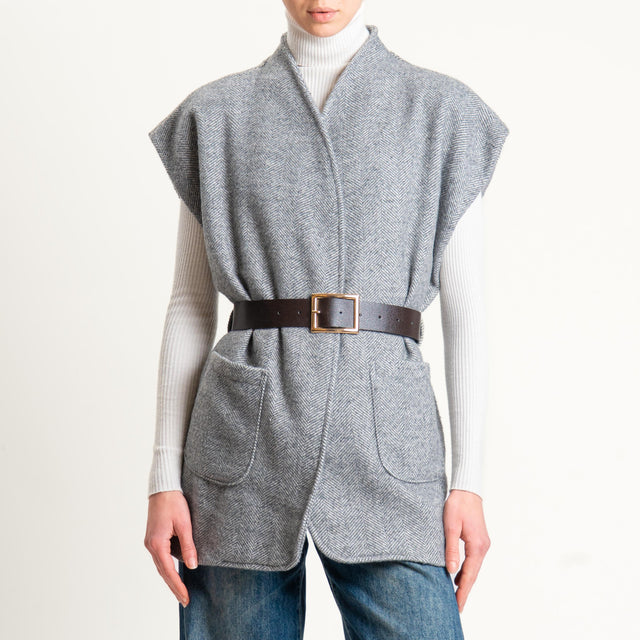 Haveone-Gilet spinato misto lana con cintura - grey