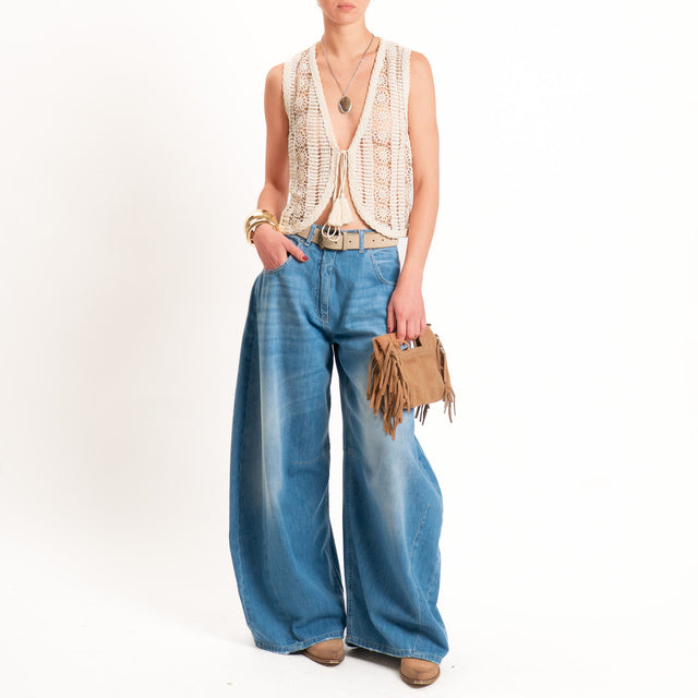 Haveone-Gilet crochet con nappine - burro