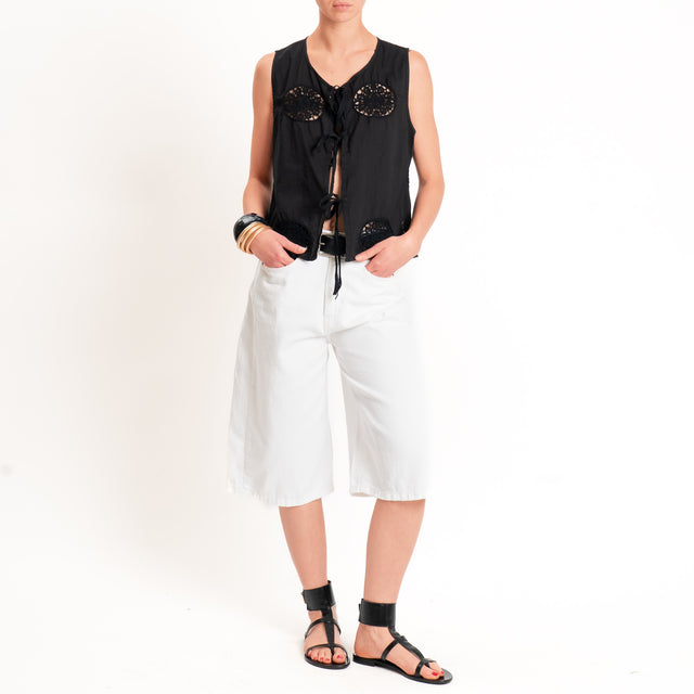 Haveone-Gilet mussola con ricami - nero