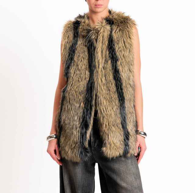 Haveone-Gilet ecopelliccia - beige/nero