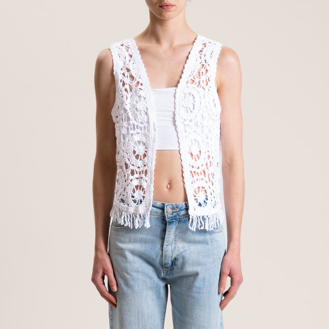 Haveone-Gilet crochet con frange - bianco