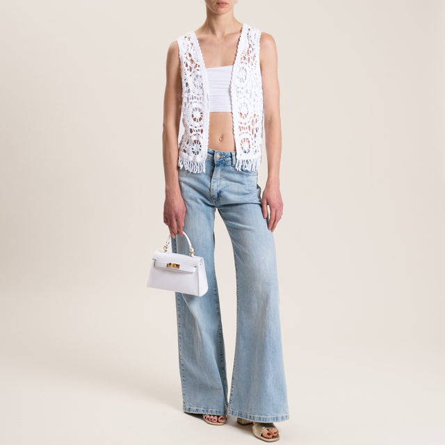Haveone-Gilet crochet con frange - bianco