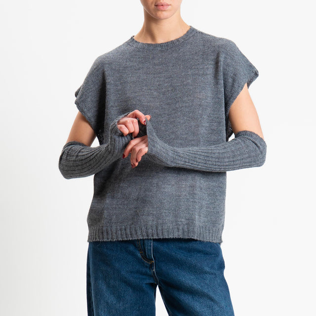 Haveone-Maglia smanicata con manicotti misto alpaca - grigio