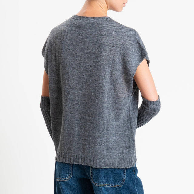 Haveone-Maglia smanicata con manicotti misto alpaca - grigio