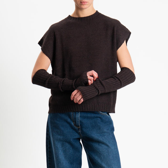 Haveone-Maglia smanicata con manicotti misto alpaca - moro
