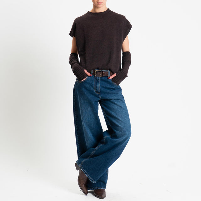 Haveone-Maglia smanicata con manicotti misto alpaca - moro