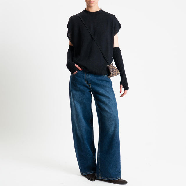 Haveone-Maglia smanicata con manicotti misto alpaca - nero