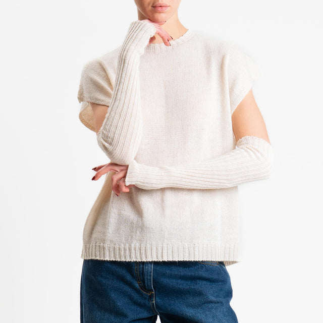 Haveone-Maglia smanicata con manicotti misto alpaca - panna