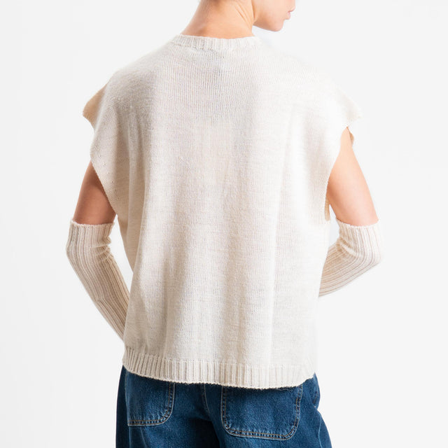 Haveone-Maglia smanicata con manicotti misto alpaca - panna