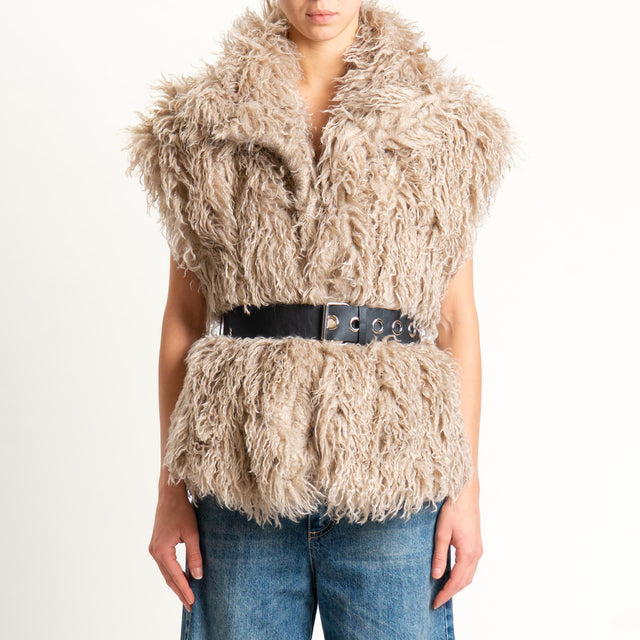 Haveone-Gilet ecopelliccia con cintura - panna