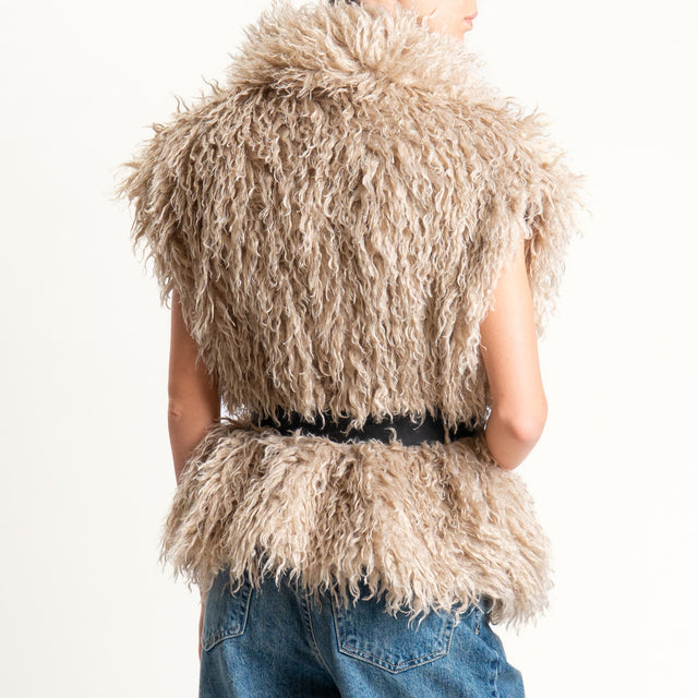 Haveone-Gilet ecopelliccia con cintura - panna