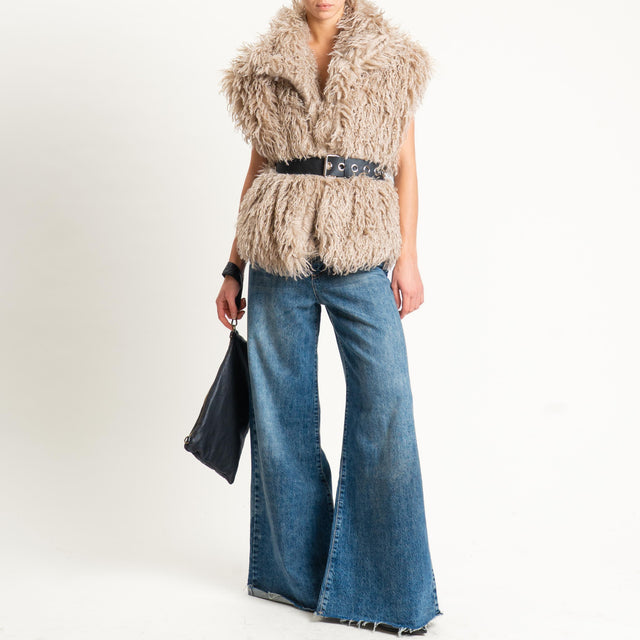 Haveone-Gilet ecopelliccia con cintura - panna