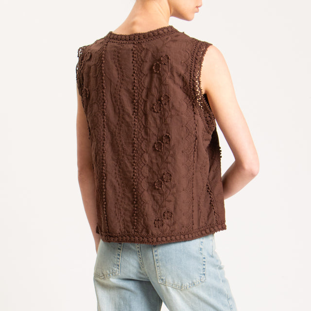 Haveone-Gilet mussola con ricami passamaneria - cacao