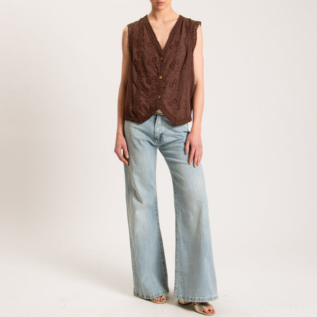 Haveone-Gilet mussola con ricami passamaneria - cacao