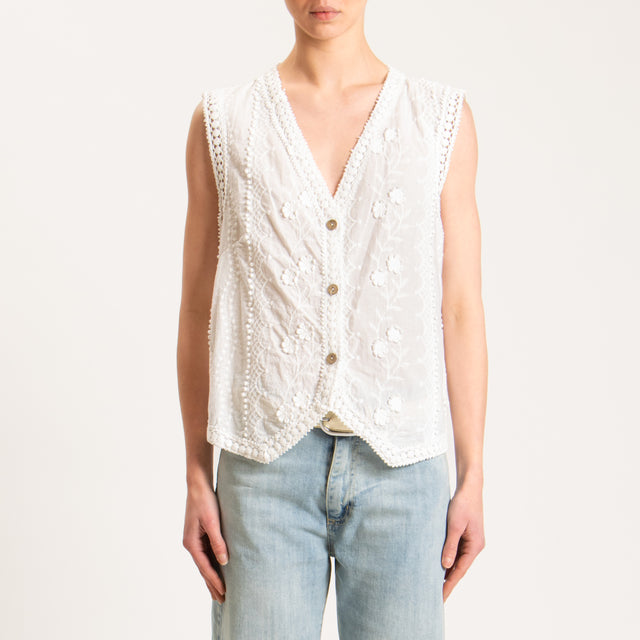 Haveone-Gilet mussola con ricami passamaneria - panna