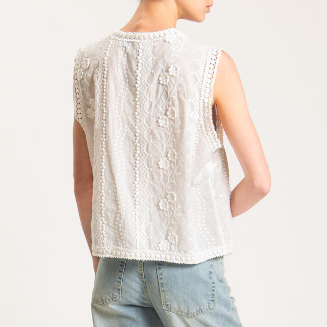 Haveone-Gilet mussola con ricami passamaneria - panna