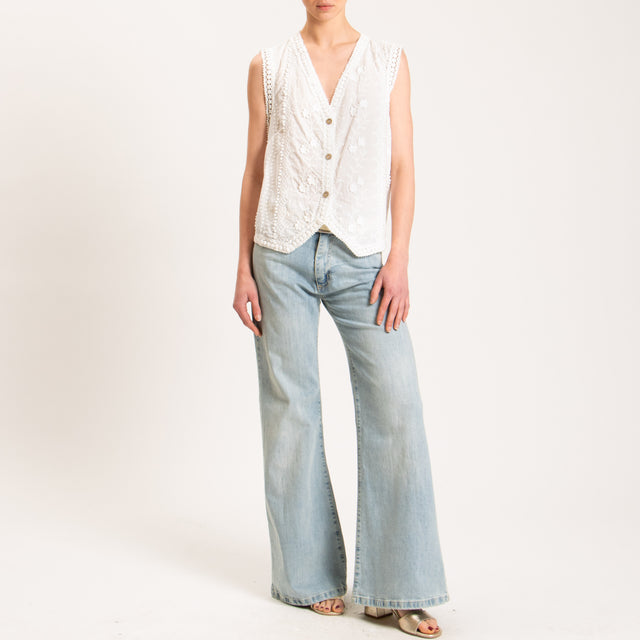 Haveone-Gilet mussola con ricami passamaneria - panna