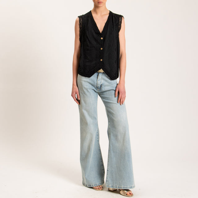 Haveone-Gilet mussola con ricami passamaneria - nero