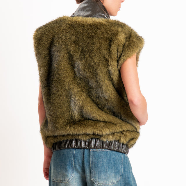 Haveone-Gilet doppio tessuto ecopelliccia e similpelle - militare/moro