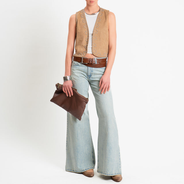 Haveone-Gilet effetto suede con borchie - camel