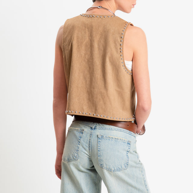 Haveone-Gilet effetto suede con borchie - camel