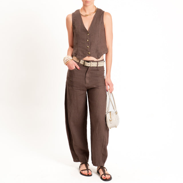 Haveone-Gilet 100% lino - cioccolato