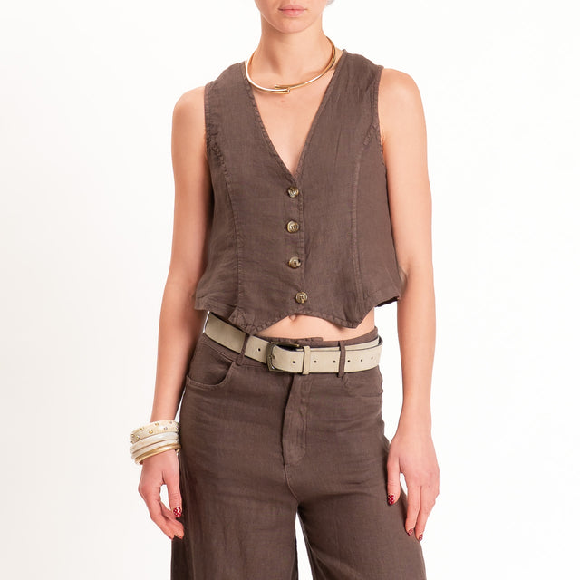 Haveone-Gilet 100% lino - cioccolato