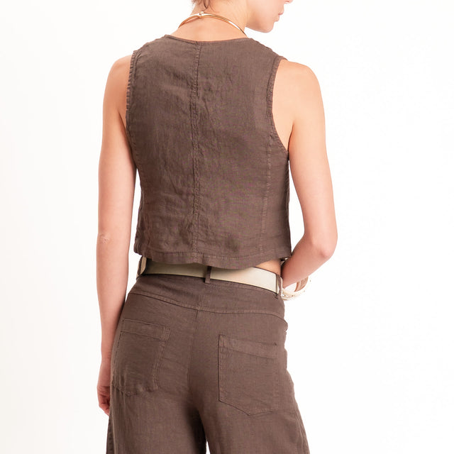 Haveone-Gilet 100% lino - cioccolato