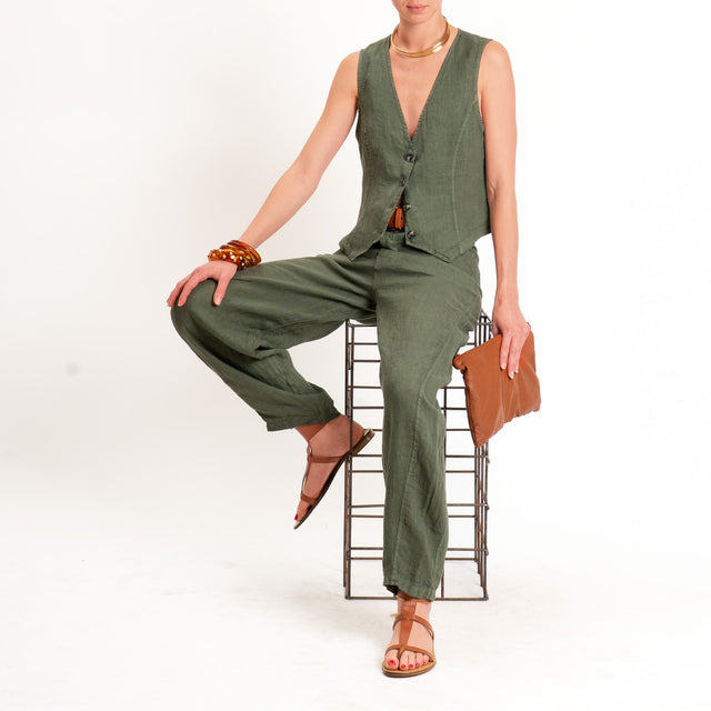Haveone-Gilet 100% lino - militare