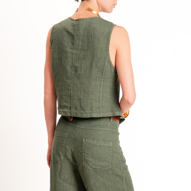 Haveone-Gilet 100% lino - militare