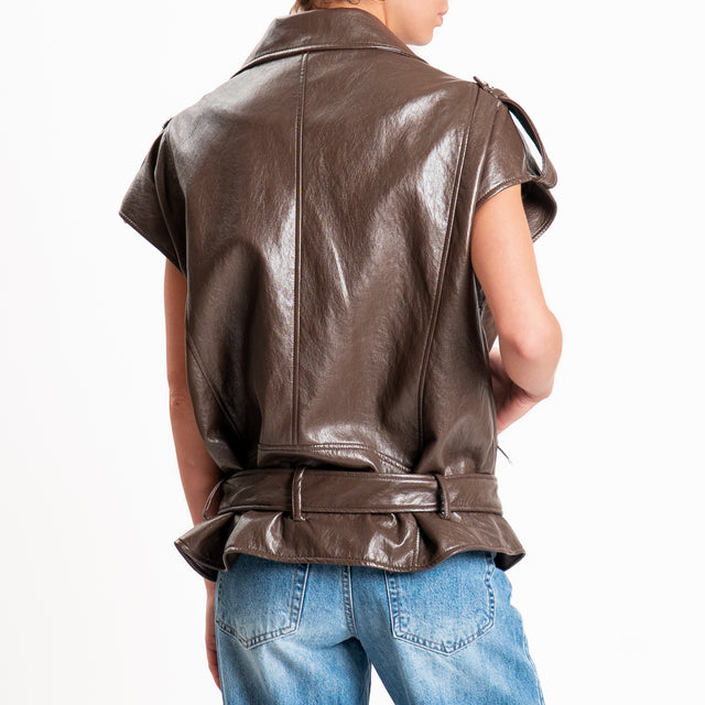 Haveone-Gilet chiodo similpelle - moro
