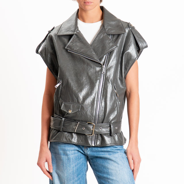 Haveone-Gilet chiodo similpelle - grigio