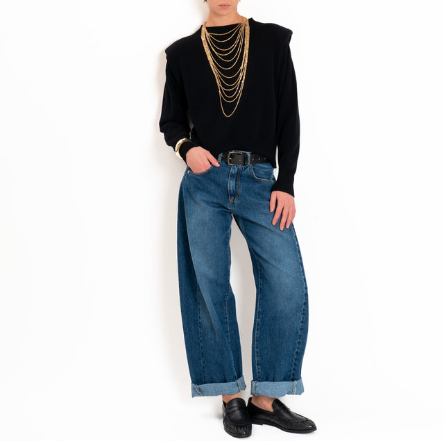 Haveone-Maglia girocollo con spalline - nero