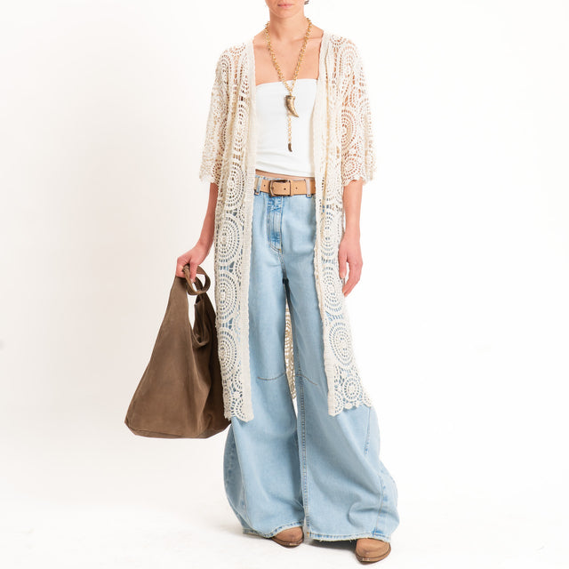 Haveone-Kimono lungo crochet - burro