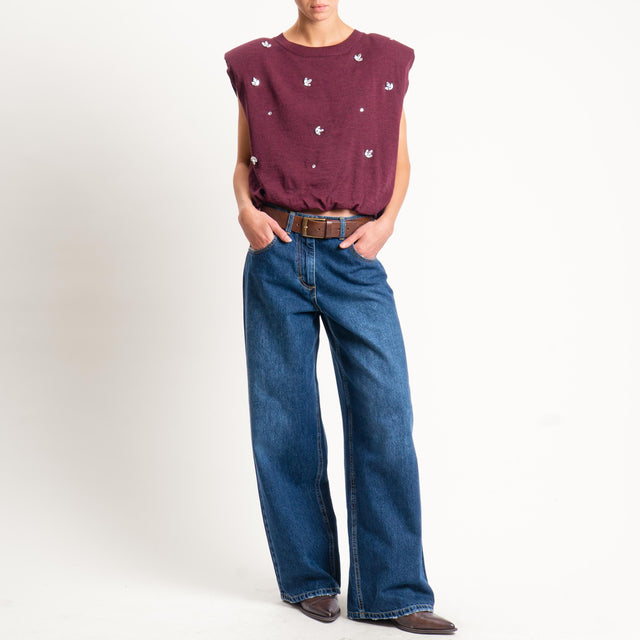 Haveone-Maglia spalline con applicazioni - vino