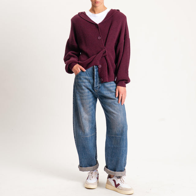 Haveone-Cardigan misto alpaca con cappuccio - vino