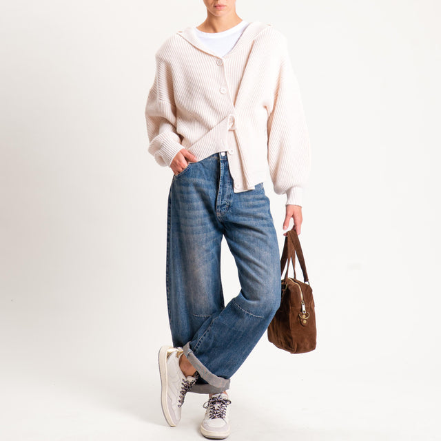 Haveone-Cardigan misto alpaca con cappuccio - burro