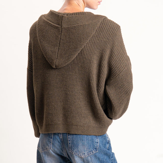Haveone-Cardigan misto alpaca con cappuccio - militare