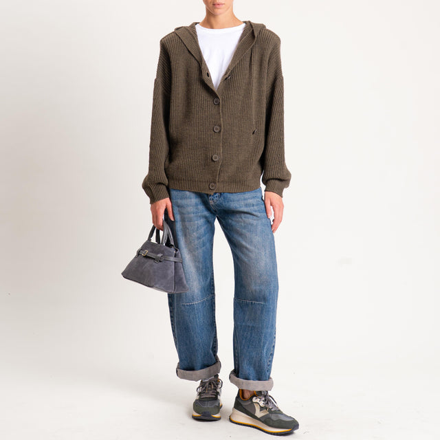 Haveone-Cardigan misto alpaca con cappuccio - militare