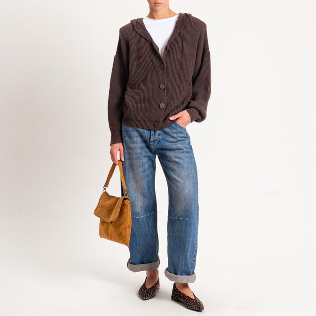 Haveone-Cardigan misto alpaca con cappuccio - moro