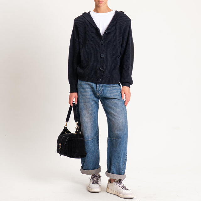 Haveone-Cardigan misto alpaca con cappuccio - nero