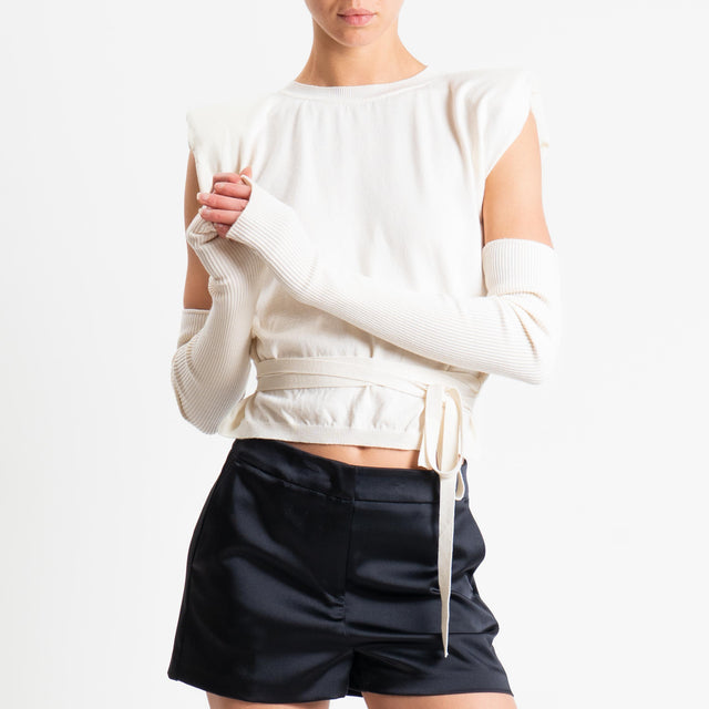 Haveone-Maglia smanicata con spalline + manicotti - panna