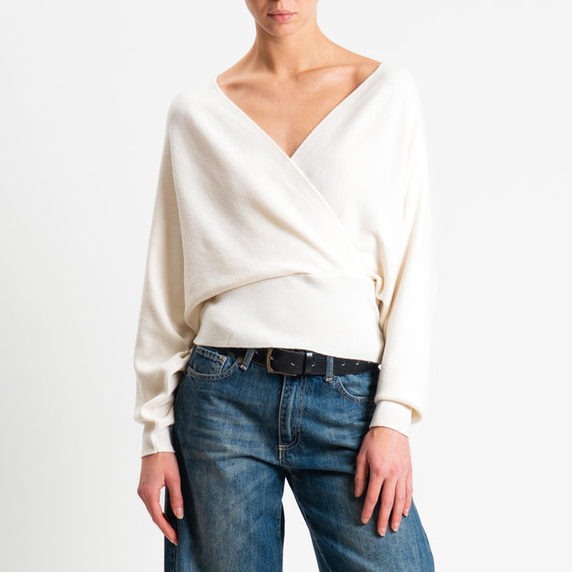 Haveone-Maglia incrociata manica pipistrello - panna