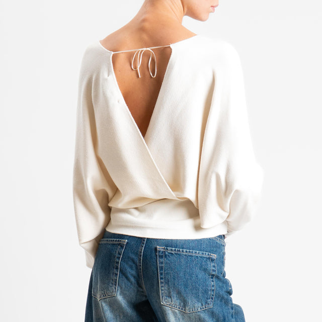 Haveone-Maglia incrociata manica pipistrello - panna