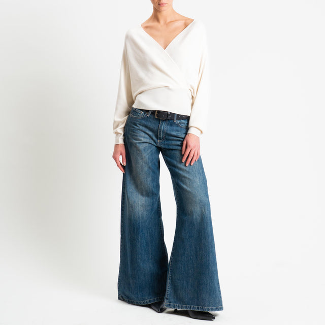 Haveone-Maglia incrociata manica pipistrello - panna