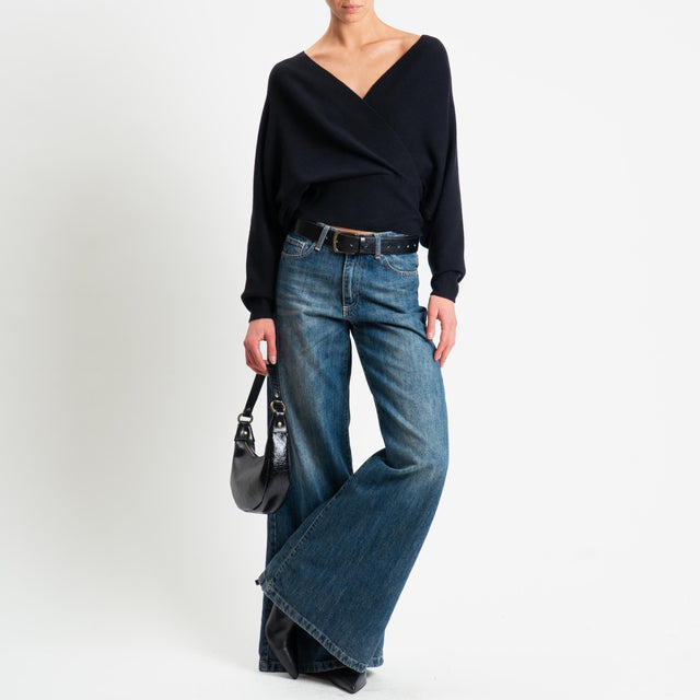 Haveone-Maglia incrociata manica pipistrello - nero